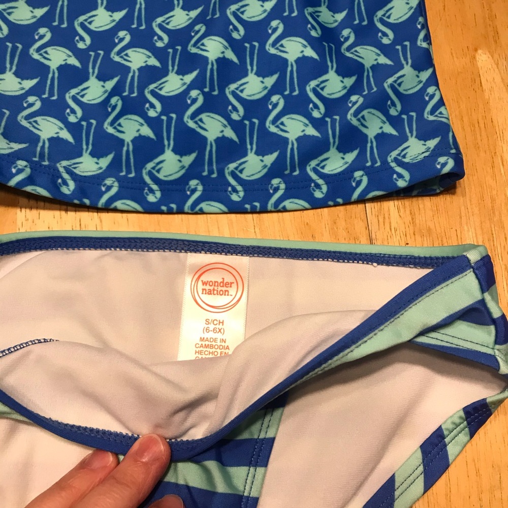 Girl’s Blue Flamingo Swimsuit